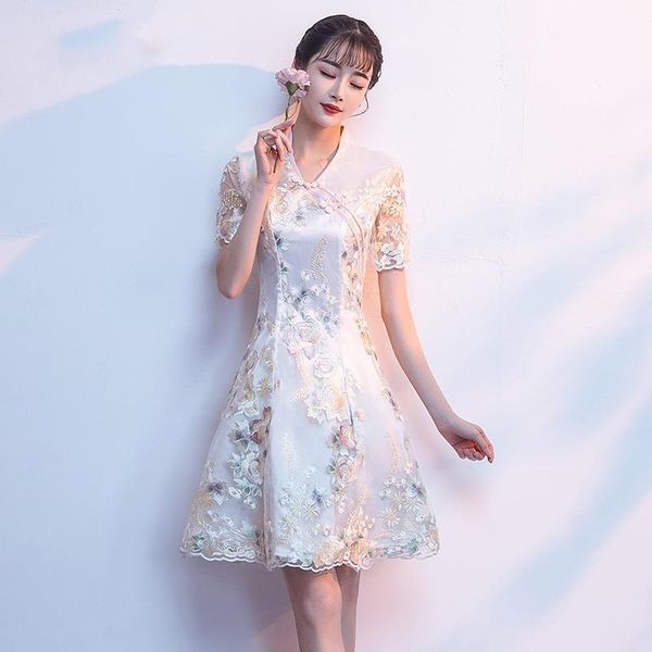 ethnic clothing white embroidery flower v-neck cheongsam skirt elegant short sleeve a-line banquet dress bridesmaid wedding party gown vesti, Red
ethnic clothing white embroidery flower v-neck cheongsam skirt elegant short sleeve a-line banquet dress bridesmaid wedding party gown vesti, Red