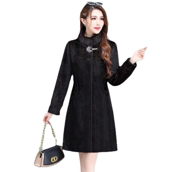 women's fur & faux 2021 fashion female whole mink mid-length commuting temperament thin stand-up collar coat jacket thick warm abrigos, Black
women's fur & faux 2021 fashion female whole mink mid-length commuting temperament thin stand-up collar coat jacket thick warm abrigos, Black