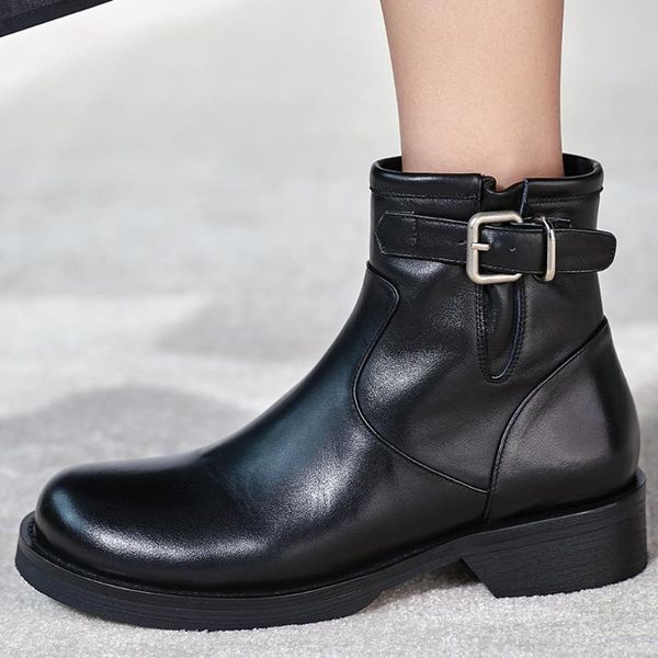 boots women's genuine leather thick sole platform flats ankle buckle punk winter warm plush casual short booties shoes, Black
boots women's genuine leather thick sole platform flats ankle buckle punk winter warm plush casual short booties shoes, Black