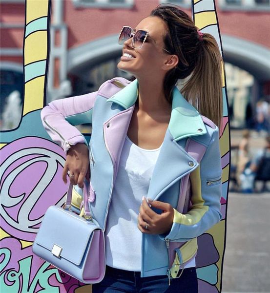 women's leather & faux pu punk jacket rainbow multi-color cool fashion runway show chic ins . motobike guitar, Black
women's leather & faux pu punk jacket rainbow multi-color cool fashion runway show chic ins . motobike guitar, Black