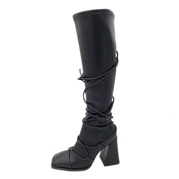boots women square toe over the knee cross straps elasticity female winter high heel shoes slip on mujer footwear, Black
boots women square toe over the knee cross straps elasticity female winter high heel shoes slip on mujer footwear, Black