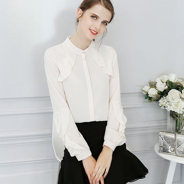 women's blouses & shirts women shirt office lady 2021 ruffles blouse ol slim solid stand collar long butterfly sleeves blusas feminina, White
women's blouses & shirts women shirt office lady 2021 ruffles blouse ol slim solid stand collar long butterfly sleeves blusas feminina, White