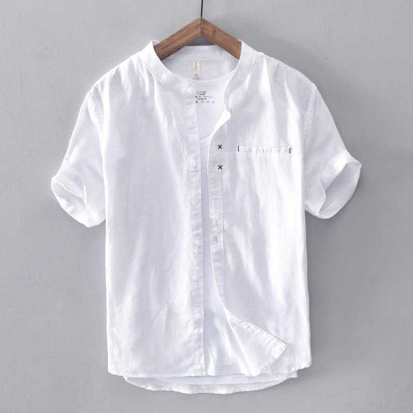men's casual shirts 2021 stand collar short sleeve linen cotton shirt with pocket white yellow gray color causal summer for men, White;black
men's casual shirts 2021 stand collar short sleeve linen cotton shirt with pocket white yellow gray color causal summer for men, White;black