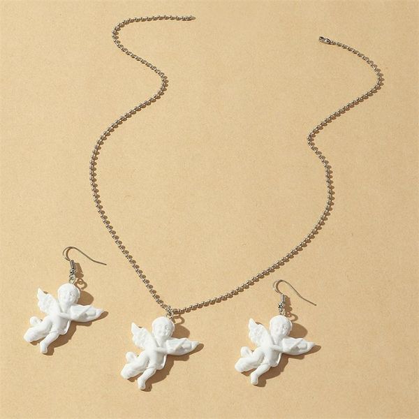 chains fashion creative little angel shape pendant round bead necklace earring set personality women's party jewelry accessory, Silver
chains fashion creative little angel shape pendant round bead necklace earring set personality women's party jewelry accessory, Silver