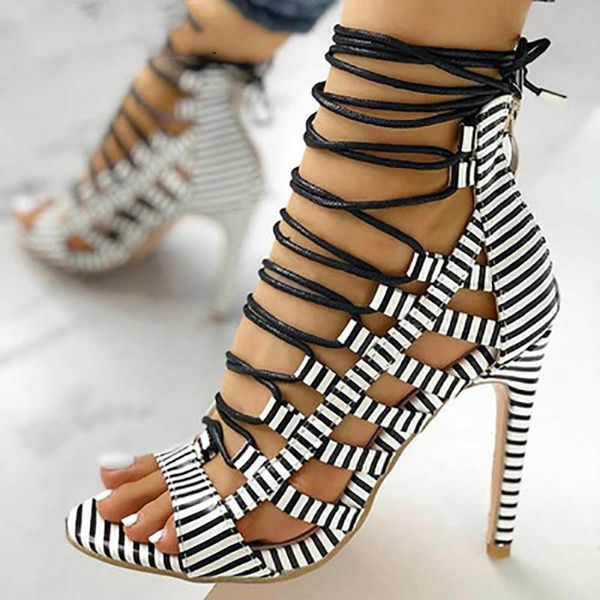 women high heels summer thin pattern stitching fashion female sandals belt combination pumps lace up high heels lady sandals, Black
women high heels summer thin pattern stitching fashion female sandals belt combination pumps lace up high heels lady sandals, Black