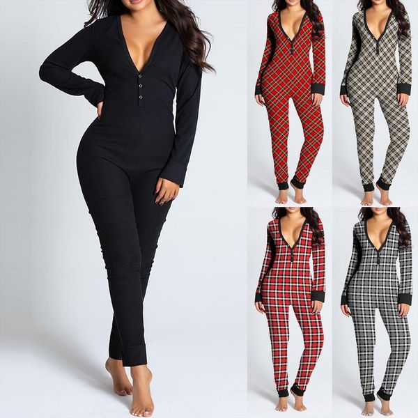 stylish cutout button womens rompers flap leisure long sleeve deep v neck pajamas skinny grid jumpsuit christmas clothing, Black;white
stylish cutout button womens rompers flap leisure long sleeve deep v neck pajamas skinny grid jumpsuit christmas clothing, Black;white