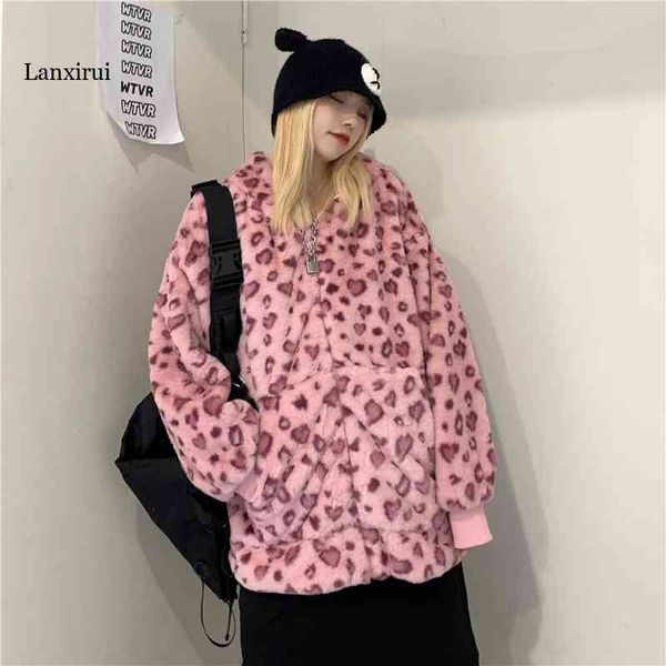 women's fur & faux pink leopard print jacket plush hooded oversized animal hoodie jacket women 6oci, Black
women's fur & faux pink leopard print jacket plush hooded oversized animal hoodie jacket women 6oci, Black