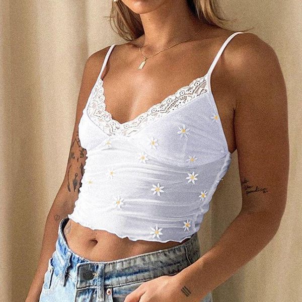 women's tanks & camis 2021 summer daisy embroidery lace stitching cropped camisole, White
women's tanks & camis 2021 summer daisy embroidery lace stitching cropped camisole, White