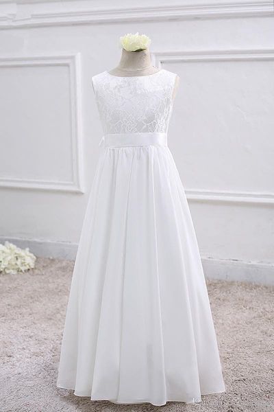 neck soft satin flower girl dress with lace embroidery floor length princess communion, White;blue
neck soft satin flower girl dress with lace embroidery floor length princess communion, White;blue