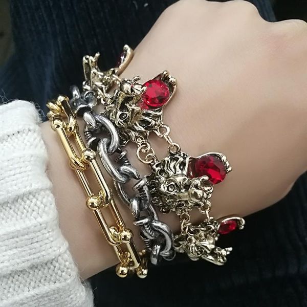 link, chain vintage statement lion pearl heavy charm bracelet jewelry for women bracelets bangles, Black
link, chain vintage statement lion pearl heavy charm bracelet jewelry for women bracelets bangles, Black