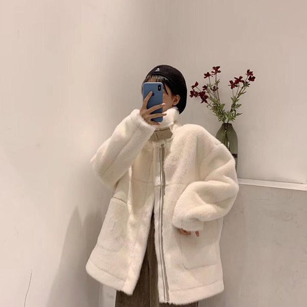 women's fur & faux stand-up collar coat women 2021 autumn and winter young milk mid-length long-sleeve loose outwear xf694, Black
women's fur & faux stand-up collar coat women 2021 autumn and winter young milk mid-length long-sleeve loose outwear xf694, Black