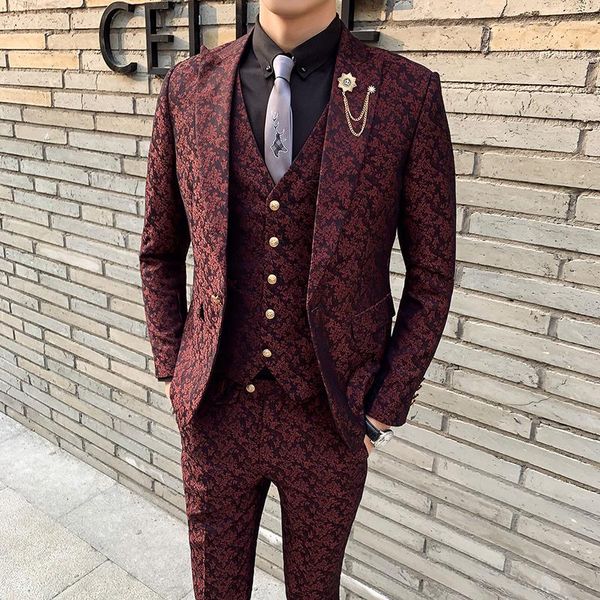 men's suits & blazers 2021 wedding groom prom burgundy floral slim single-breasted (jacket +vest + pants), White;black
men's suits & blazers 2021 wedding groom prom burgundy floral slim single-breasted (jacket +vest + pants), White;black
