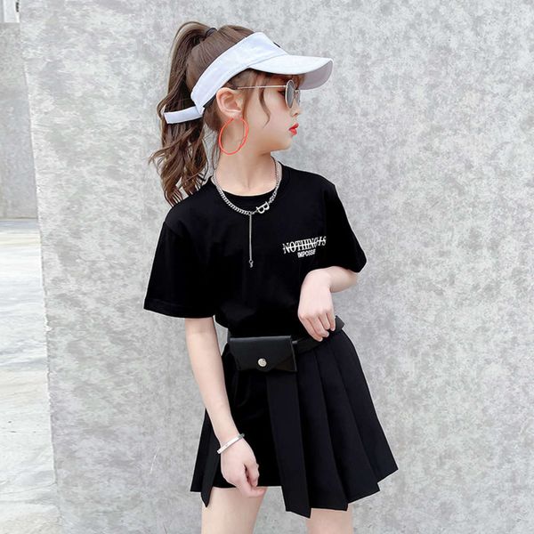 girls' summer long t-shirt pleated skirt set children's korean fashionable and two piece, White
girls' summer long t-shirt pleated skirt set children's korean fashionable and two piece, White