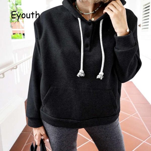 women's t-shirt solid color button collar hoodie fashion ladies pocket drawstring pure hooded loose casual sports 2021, White
women's t-shirt solid color button collar hoodie fashion ladies pocket drawstring pure hooded loose casual sports 2021, White
