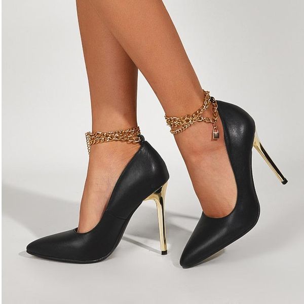 dress shoes women fashion pointed toe sandals woman pumps metal chain design ankle buckle strap high heels, Black
dress shoes women fashion pointed toe sandals woman pumps metal chain design ankle buckle strap high heels, Black