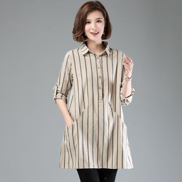 women's blouses & shirts #2984 spring cotton linen blouse women long sleeved casual vintage vertrical striped shirt slim front pockets, White
women's blouses & shirts #2984 spring cotton linen blouse women long sleeved casual vintage vertrical striped shirt slim front pockets, White