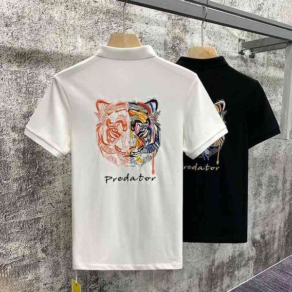 short sleeve t-shirt trendy 2021 summer new fashion trend contrast color tiger head embroidery print polo men, White;black
short sleeve t-shirt trendy 2021 summer new fashion trend contrast color tiger head embroidery print polo men, White;black
