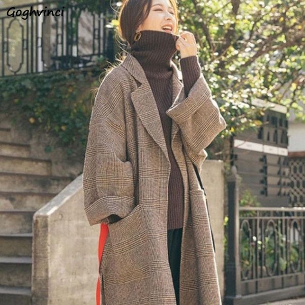 women's wool & blends women vintage turn-down collar loose plaid simple korean woolen harajuku open stitch windproof casual pockets out, Black
women's wool & blends women vintage turn-down collar loose plaid simple korean woolen harajuku open stitch windproof casual pockets out, Black