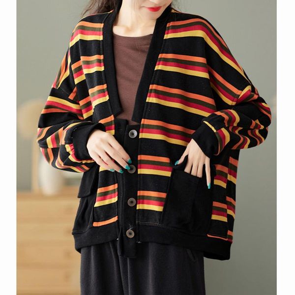 women's jackets fairynatural striped loose v-neck jacket female retro casual coat korean women harajuku button streetwear pockets cloth, Black;brown
women's jackets fairynatural striped loose v-neck jacket female retro casual coat korean women harajuku button streetwear pockets cloth, Black;brown