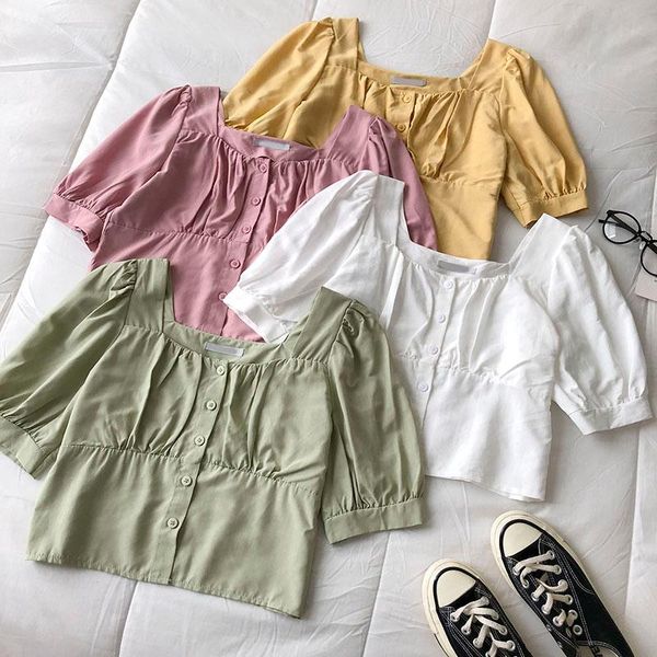 women's blouses & shirts 2021 summer puff sleeve square collar blouse women elegant folds kawaii harajuk pink white femme
women's blouses & shirts 2021 summer puff sleeve square collar blouse women elegant folds kawaii harajuk pink white femme