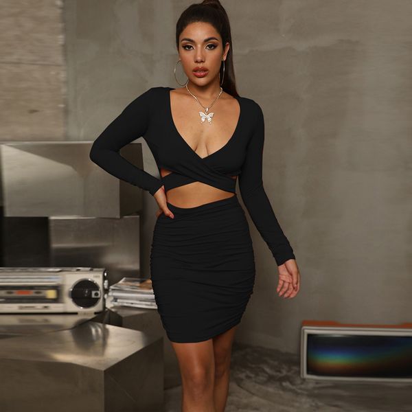 2021 new v neck slim mini women autumn low-cut cross bandage hollow out party bodycon elegant long sleeve es ladies jkdj 3kk9, Black;gray
2021 new v neck slim mini women autumn low-cut cross bandage hollow out party bodycon elegant long sleeve es ladies jkdj 3kk9, Black;gray