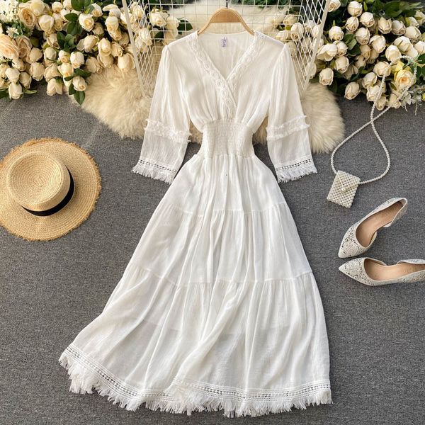 spring summer vintage white hollow out tassel party women elegant v-neck vacation beach vestidos fashion 2021 female 3c75, Black;gray
spring summer vintage white hollow out tassel party women elegant v-neck vacation beach vestidos fashion 2021 female 3c75, Black;gray