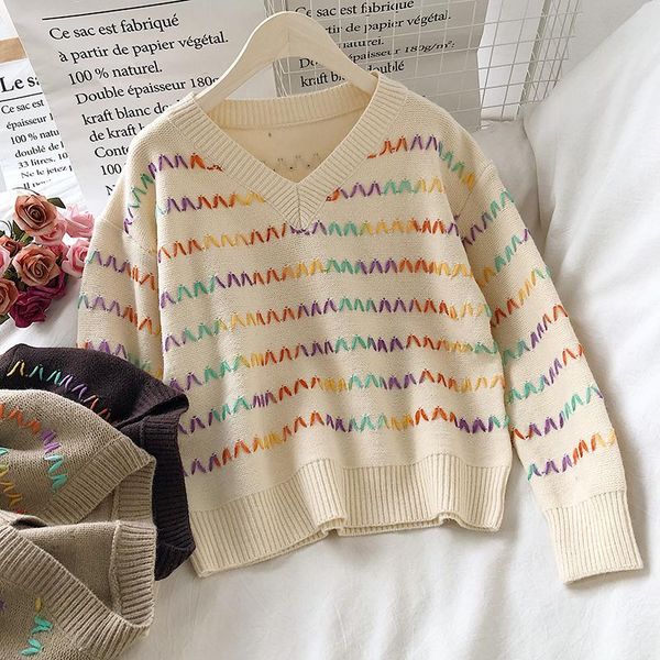women's sweaters autumn winter korean v neck rainbow striped women 2021 chic long sleeve hit color patchwork sueter mujer sweet, White;black
women's sweaters autumn winter korean v neck rainbow striped women 2021 chic long sleeve hit color patchwork sueter mujer sweet, White;black