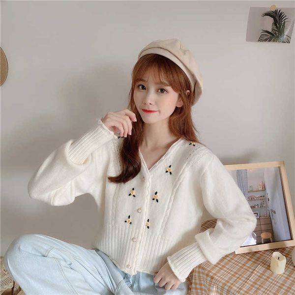 women's sweaters vintage knitted cardigan women v neck sweater ladies floral embroidery korean fashion crop button up long sl, White;black
women's sweaters vintage knitted cardigan women v neck sweater ladies floral embroidery korean fashion crop button up long sl, White;black