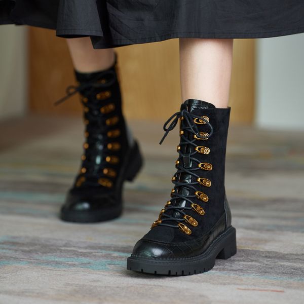 real leather motorcycle boots women shoes platform thick high heel mid calf boots lace up lady boots zip 2021 autumn winter new, Black
real leather motorcycle boots women shoes platform thick high heel mid calf boots lace up lady boots zip 2021 autumn winter new, Black