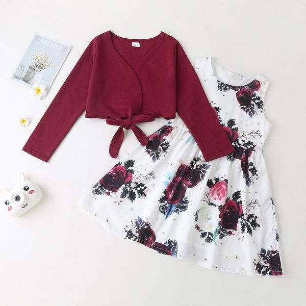 girl's dresses kids for girl toddler dress 2pcs solid long sleeve coats+flower print sleeveless children clothing set 4-9y, Red;yellow
girl's dresses kids for girl toddler dress 2pcs solid long sleeve coats+flower print sleeveless children clothing set 4-9y, Red;yellow