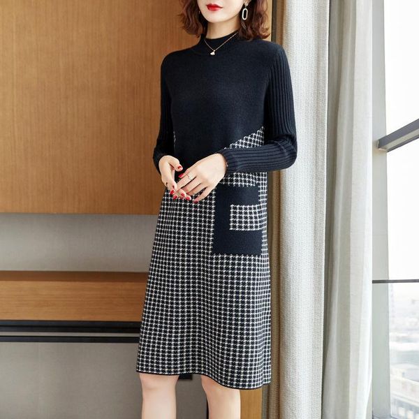 casual dresses autumn winter stand collar knitted dress women loose plaid vintage elegant basic sweater female clothes pullover, Black;gray
casual dresses autumn winter stand collar knitted dress women loose plaid vintage elegant basic sweater female clothes pullover, Black;gray