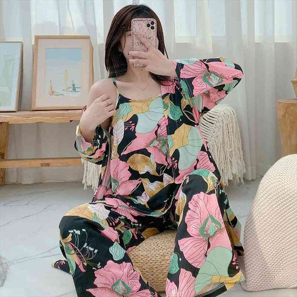 3 piece summer autumn womens sleepwears pajamas sets floral printed robe amp long female sleepwear nightshirt pyjamas set, Black;red
3 piece summer autumn womens sleepwears pajamas sets floral printed robe amp long female sleepwear nightshirt pyjamas set, Black;red