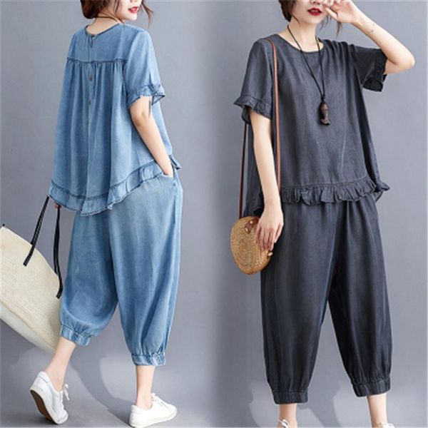 women's tracksuits 2021 plus size clothing summer thin section denim casual suit elastic waist cropped pants two-piece tide 024, Gray
women's tracksuits 2021 plus size clothing summer thin section denim casual suit elastic waist cropped pants two-piece tide 024, Gray