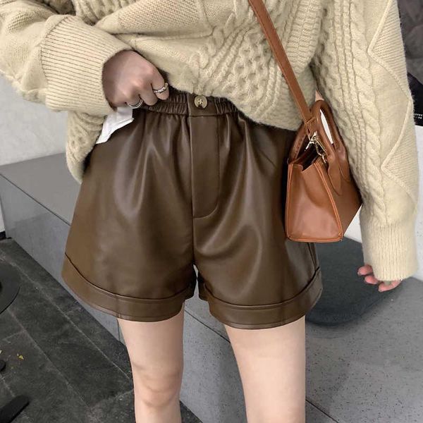 women's shorts autumn korean fashion high-waist pu leather streetwear for women casual wide leg womens short femme trousers c7771, White;black
women's shorts autumn korean fashion high-waist pu leather streetwear for women casual wide leg womens short femme trousers c7771, White;black
