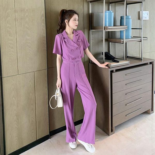 women's two piece pants 2021 summer set vintage women double breasted short-sleeve t shirts + loose preppy casual wide leg suit, White
women's two piece pants 2021 summer set vintage women double breasted short-sleeve t shirts + loose preppy casual wide leg suit, White