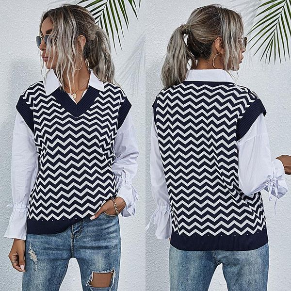 women's vests 2021 fall in europe and the united states to wear v-neck geometric pattern knitted sweater vest female blue temperament f, Black;white
women's vests 2021 fall in europe and the united states to wear v-neck geometric pattern knitted sweater vest female blue temperament f, Black;white