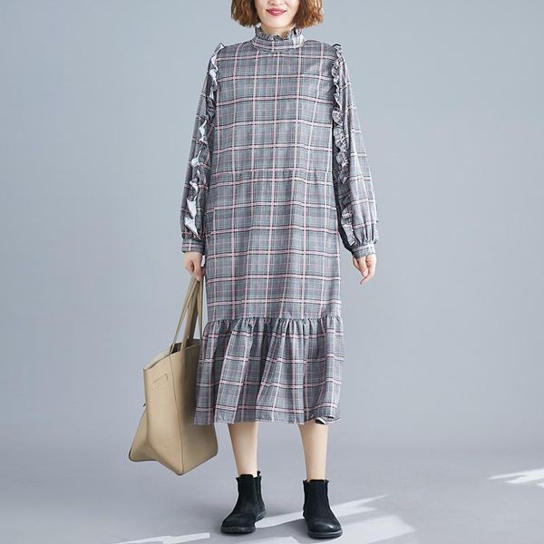 casual dresses johnature autumn office lady women dress 2021 korean leisure plaid loose petal sleeve turtleneck ruffles long, Black;gray
casual dresses johnature autumn office lady women dress 2021 korean leisure plaid loose petal sleeve turtleneck ruffles long, Black;gray