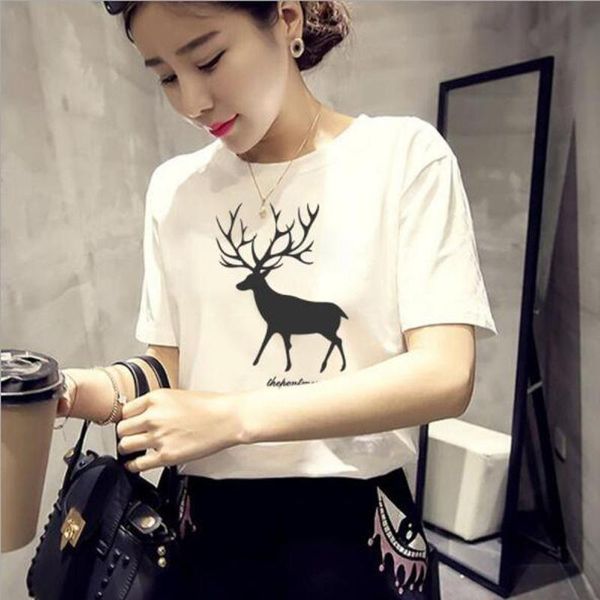 women's t-shirt spring summer for women fashion deer print short sleeve round neck t shirts casual slim fit tshirt femme, White
women's t-shirt spring summer for women fashion deer print short sleeve round neck t shirts casual slim fit tshirt femme, White