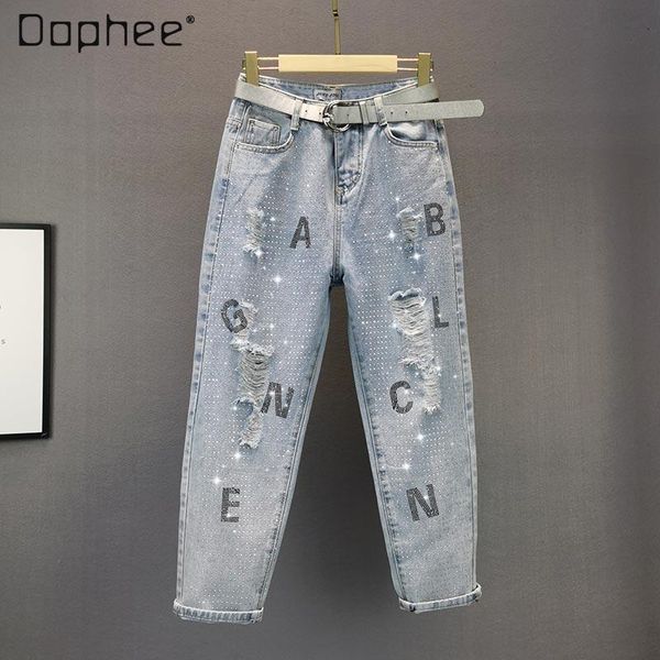 women's jeans 2021 summer letter rhinestone ripped high waist loose cropped pants, Blue
women's jeans 2021 summer letter rhinestone ripped high waist loose cropped pants, Blue