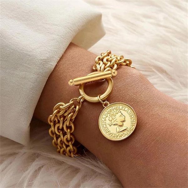 charm bracelets punk multilayer stainless steel medallion coin for women metal pendant hunky chain toggle, Golden;silver
charm bracelets punk multilayer stainless steel medallion coin for women metal pendant hunky chain toggle, Golden;silver
