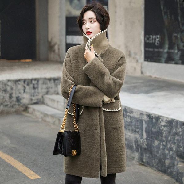 women's wool & blends solid mink coat middle long autumn and winter woolen korean, Black
women's wool & blends solid mink coat middle long autumn and winter woolen korean, Black