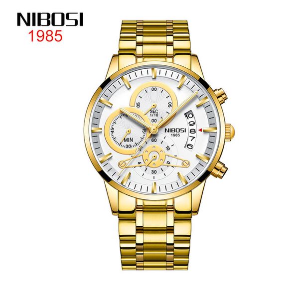 10 style new 2309 new nibosi solid gold steel band men's watch waterproof coated glass luminous three-eye 6-pin quartz watch 43mm white, Slivery;brown
10 style new 2309 new nibosi solid gold steel band men's watch waterproof coated glass luminous three-eye 6-pin quartz watch 43mm white, Slivery;brown