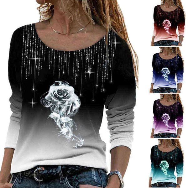 casual dresses yg8078 autumn long sleeve loose round neck casual pullover rose printed t-shirt women's wear, Black;gray 
casual dresses yg8078 autumn long sleeve loose round neck casual pullover rose printed t-shirt women's wear, Black;gray