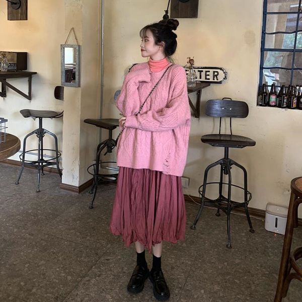 2021 women winter pink 3pcs sets turtleneck bottoming shirt+knit ripped sweater+pleated skirt suits autumn korean sweet streetwear kq9l, White
2021 women winter pink 3pcs sets turtleneck bottoming shirt+knit ripped sweater+pleated skirt suits autumn korean sweet streetwear kq9l, White