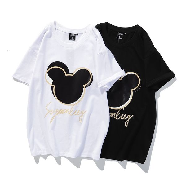 t shirt summer cartoon letter printed round neck korean casual loose short sleeve for men and women, White;black
t shirt summer cartoon letter printed round neck korean casual loose short sleeve for men and women, White;black