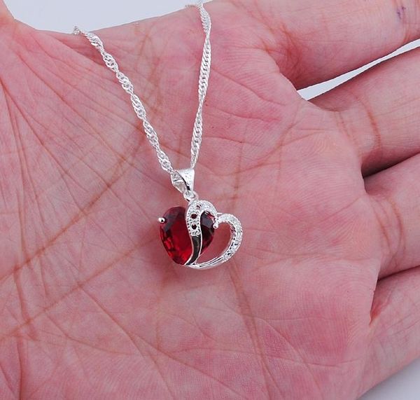 chains fashion women hear red zircon pendant chain necklace wedding party jewelry, Silver
chains fashion women hear red zircon pendant chain necklace wedding party jewelry, Silver