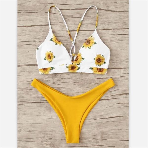 two-piece suits women bikini set fashion sunflower print backless deep v-neck solid color panties bathing swimwear
two-piece suits women bikini set fashion sunflower print backless deep v-neck solid color panties bathing swimwear