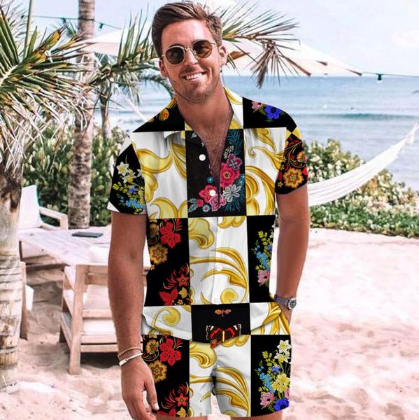 men's casual shirts two-piece suit summer fashion short-sleeved shirt printed + shorts set 2021 streetwear loose clothing, White;black
men's casual shirts two-piece suit summer fashion short-sleeved shirt printed + shorts set 2021 streetwear loose clothing, White;black