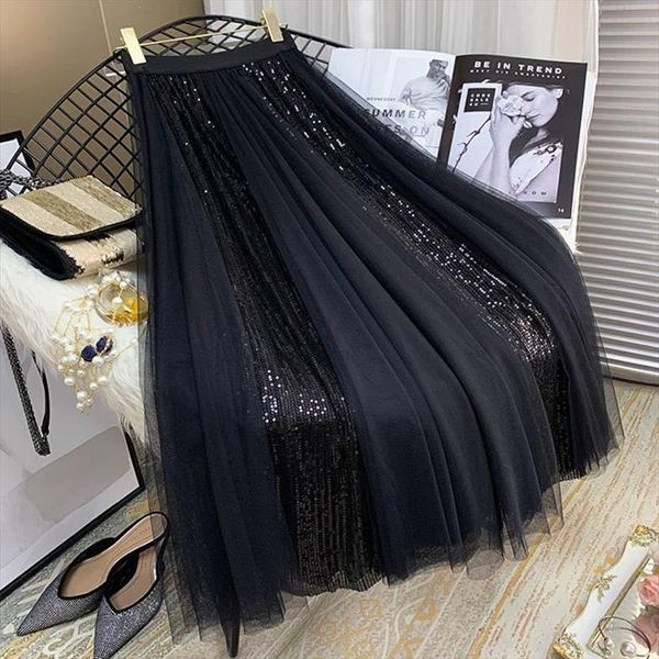 spring autumn tulle midi women skirt sequin a line high waist pleated mesh party skirts b842, Black
spring autumn tulle midi women skirt sequin a line high waist pleated mesh party skirts b842, Black