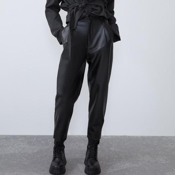 women's pants & capris 2021 spring autumn casual pu leather women high waist straight fashion loose trouser, Black;white
women's pants & capris 2021 spring autumn casual pu leather women high waist straight fashion loose trouser, Black;white